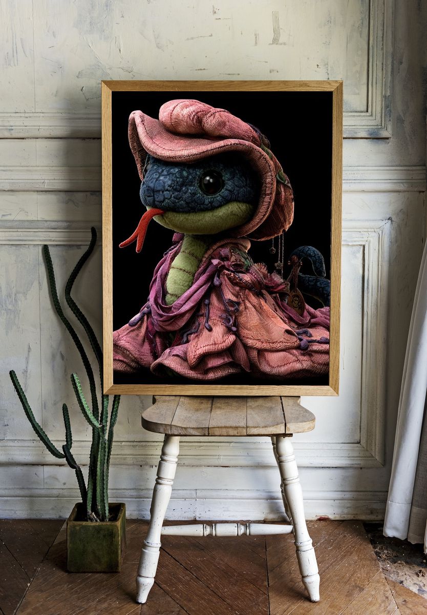 Whimsical Frog Portrait Illustration Poster. — room view 1