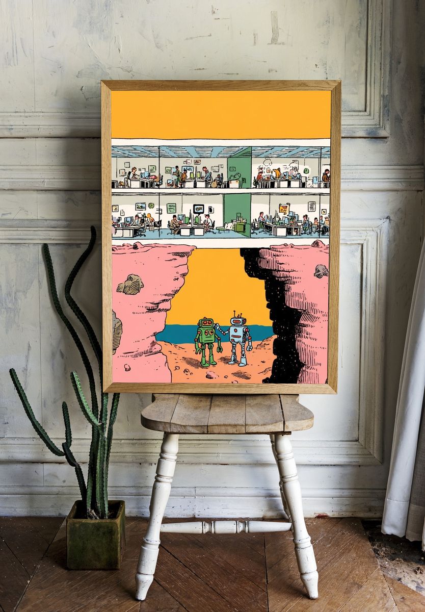 Retro Office Robots Poster. room preview
