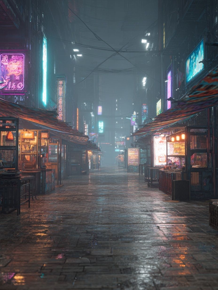 Neon Alley Rainy Night Poster. poster — illustration art