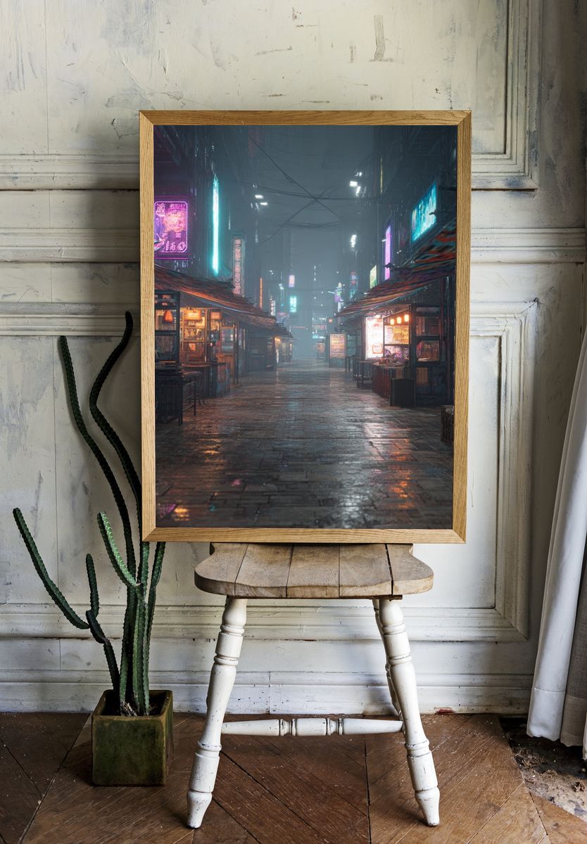 Neon Alley Rainy Night Poster room preview