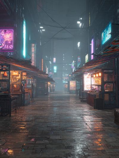 Neon Alley Rainy Night Poster. poster