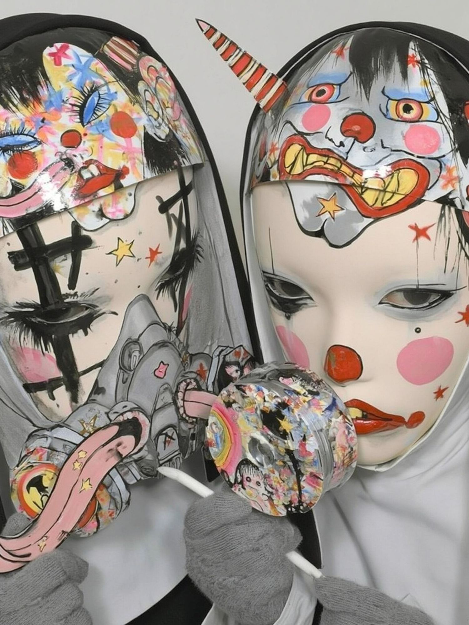 Surreal Clown Masks Illustration Poster. poster detail