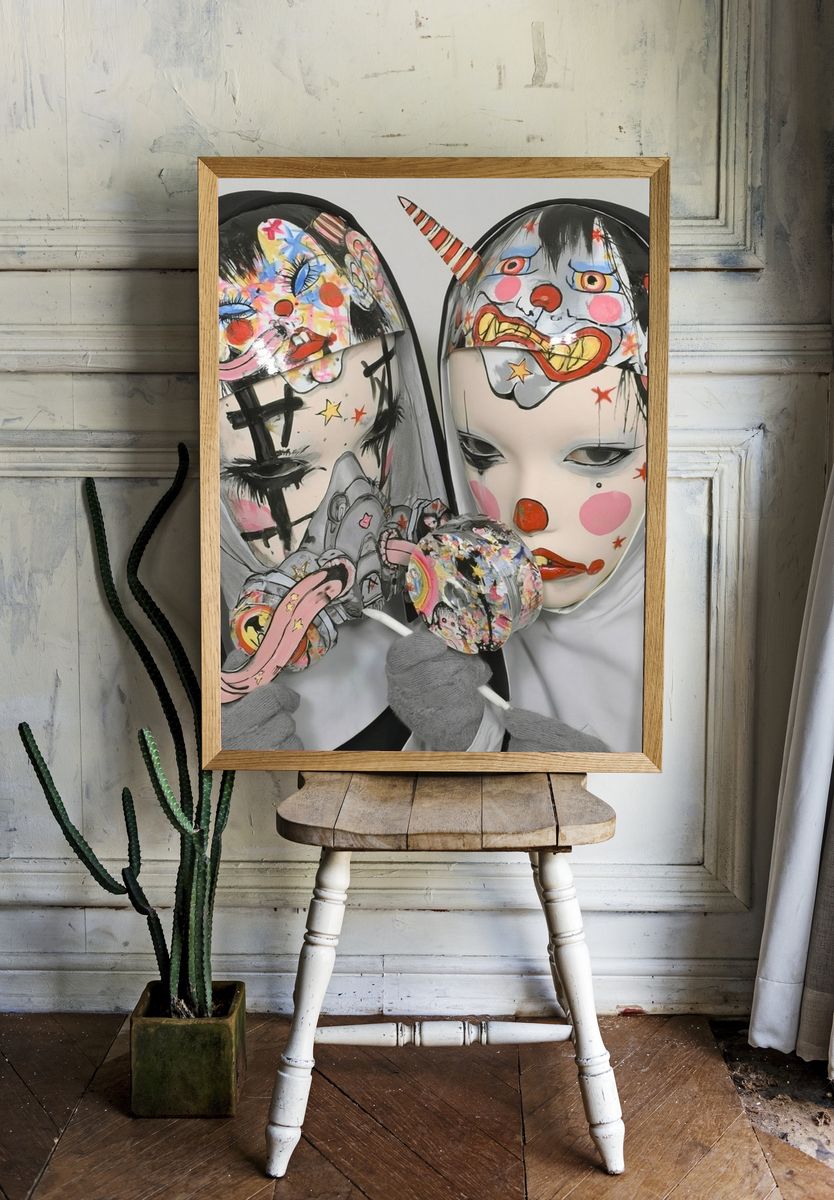 Surreal Clown Masks Illustration Poster. room preview