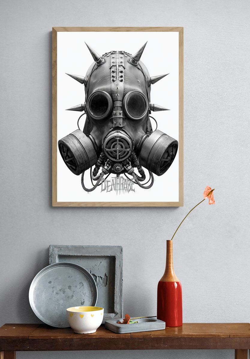 Deathrabe Gas Mask Illustration Poster. — room view 3