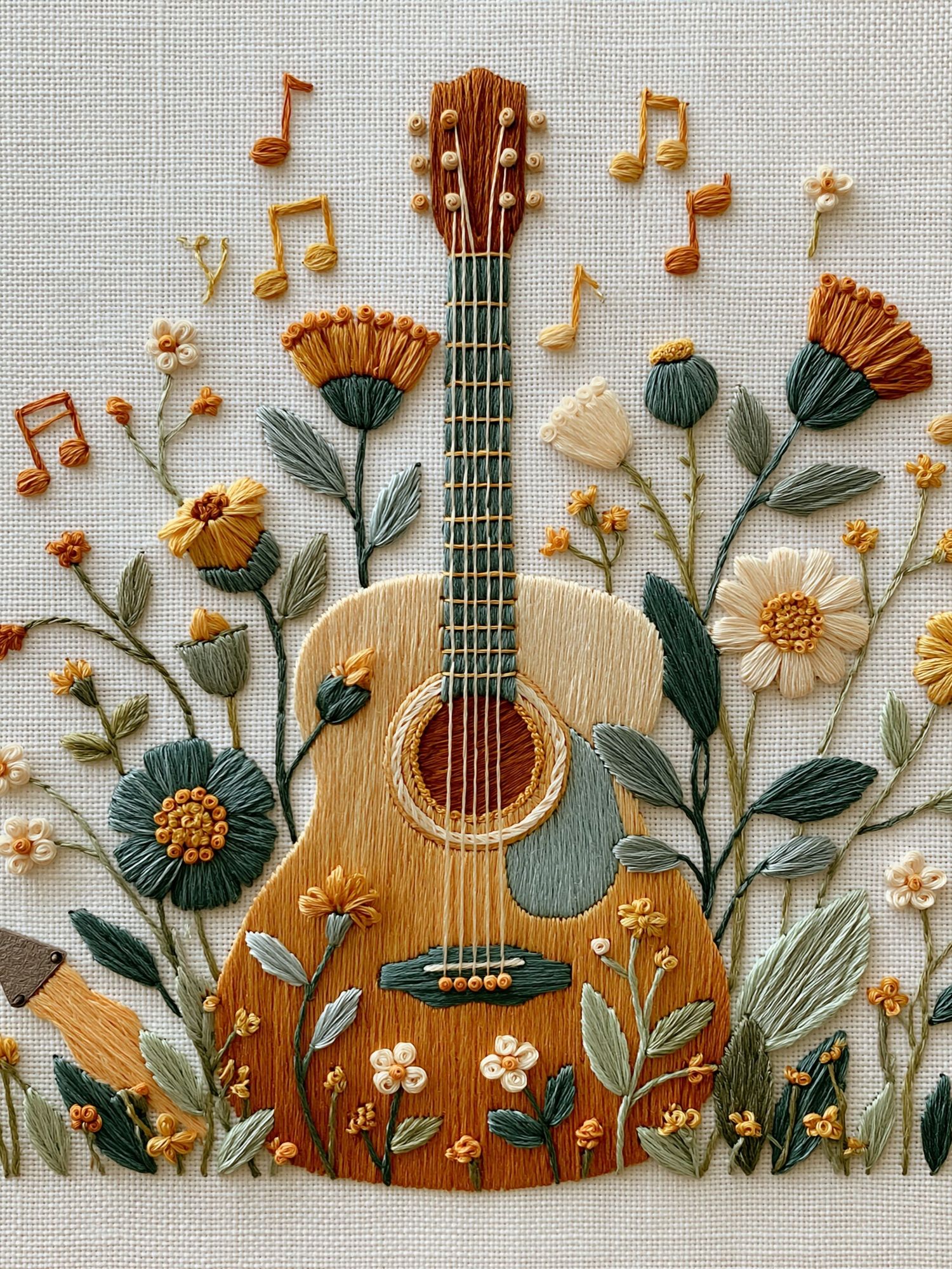 Floral Guitar Embroidery Print. poster detail