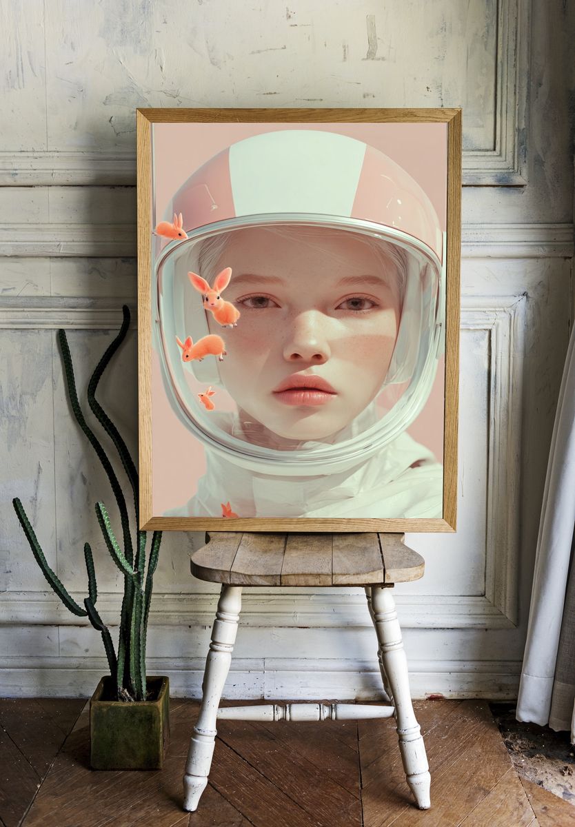 Astronaut Girl Surreal Print. — room view 1