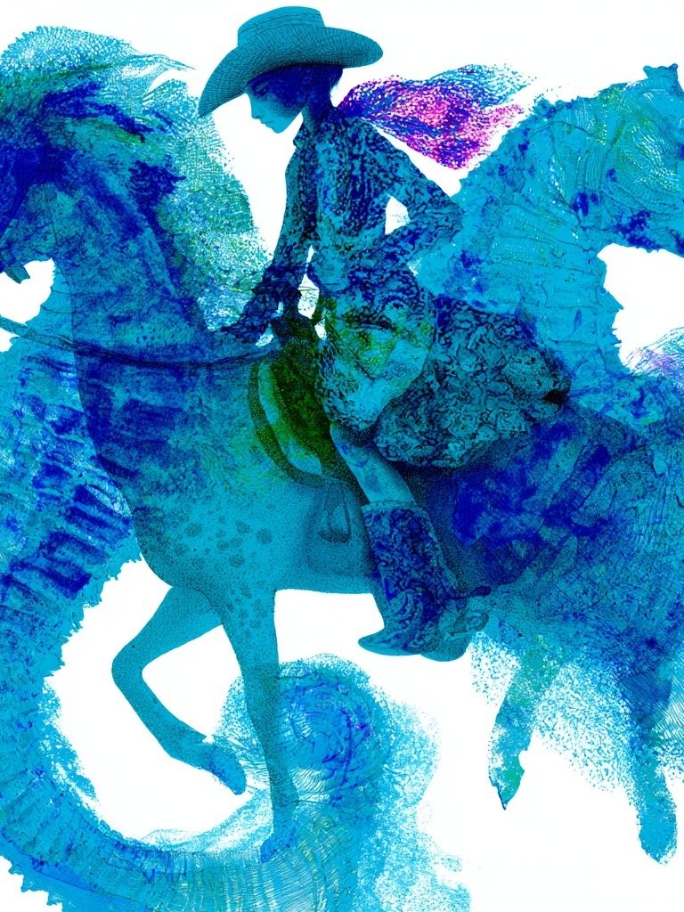 Blue Cowboy Horse Print. poster — illustration art