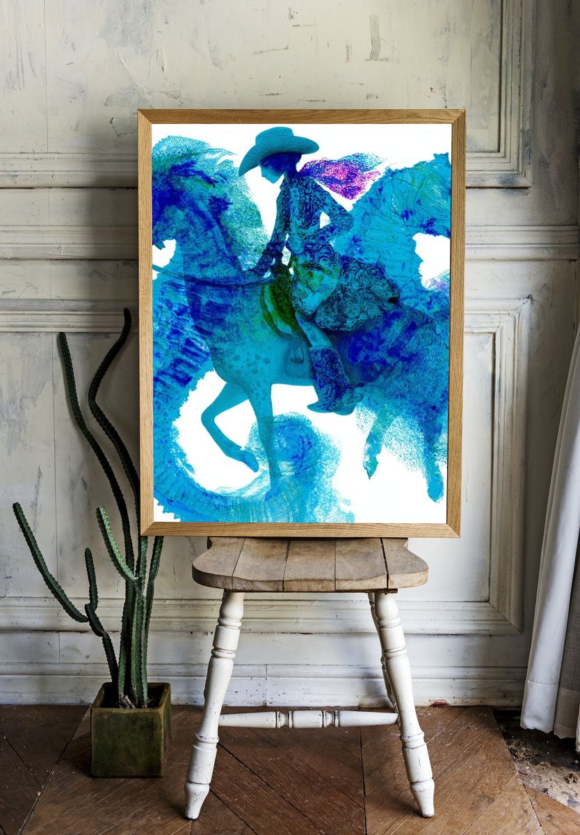 Blue Cowboy Horse Print. — room view 1