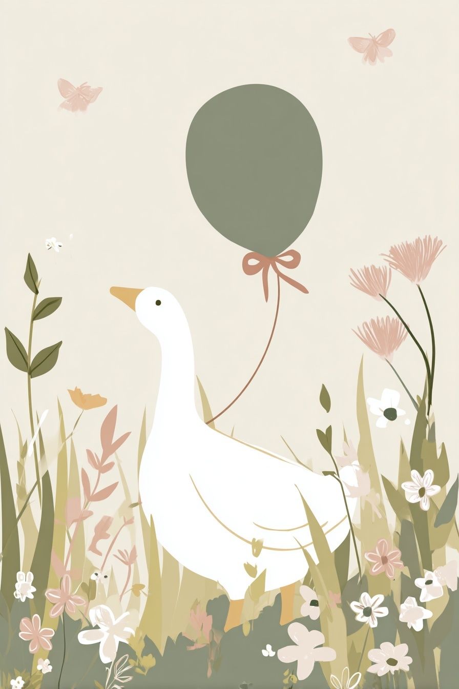 Duck in Meadow Illustration Poster. poster — illustration art