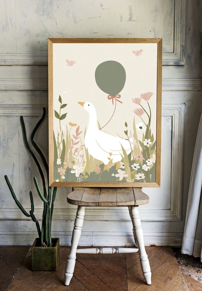 Duck in Meadow Illustration Poster. room preview