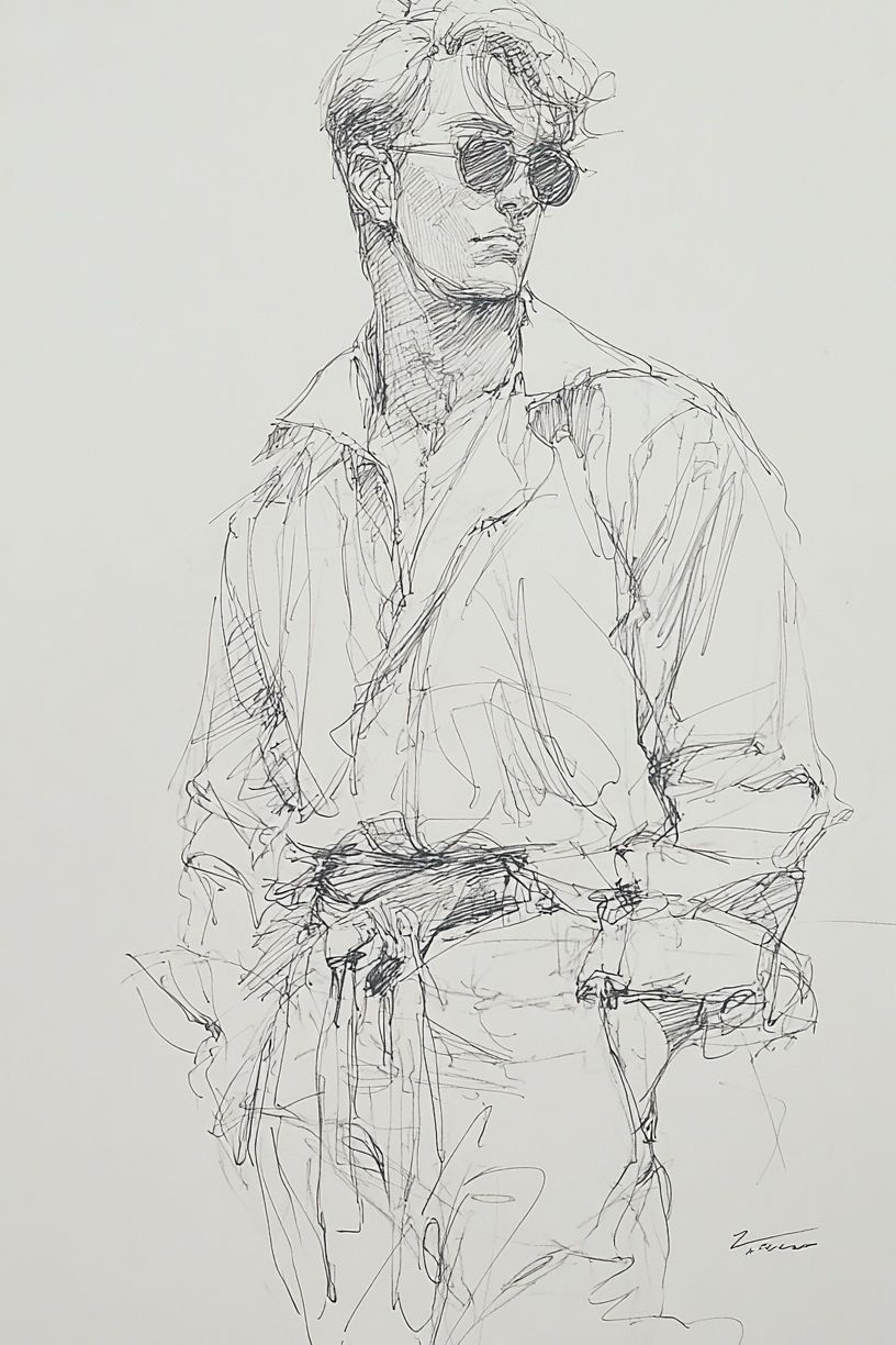 Sunglasses Portrait Sketch Print. poster detail