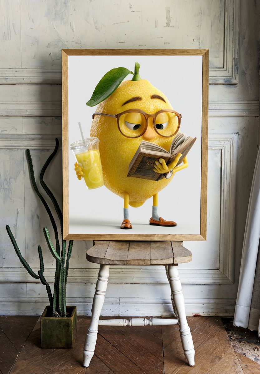 Reading Lemon Character Illustration Poster. room preview
