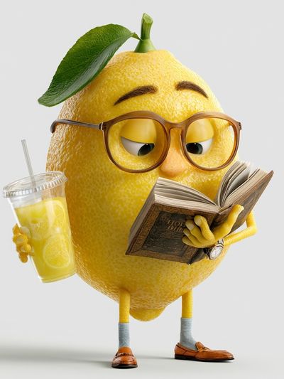 Reading Lemon Character Illustration Poster.