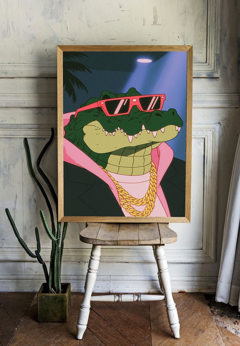 Crocodile in Shades Cartoon Poster. — room view 1
