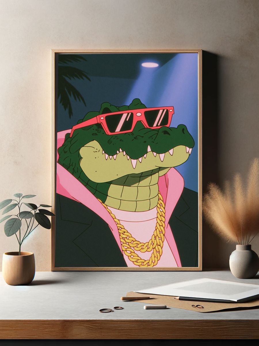 Crocodile in Shades Cartoon Poster. — room view 2