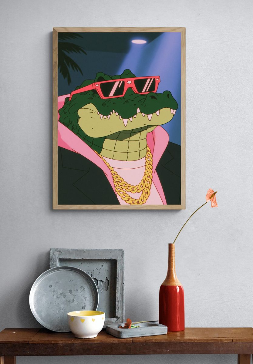 Crocodile in Shades Cartoon Poster. — room view 3