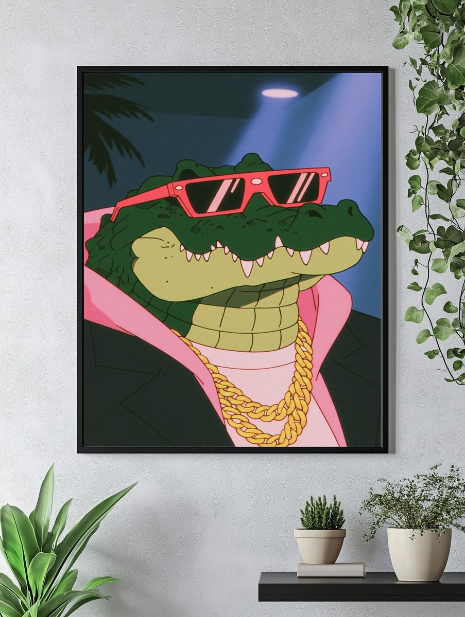 Crocodile in Shades Cartoon Poster. — room view 4
