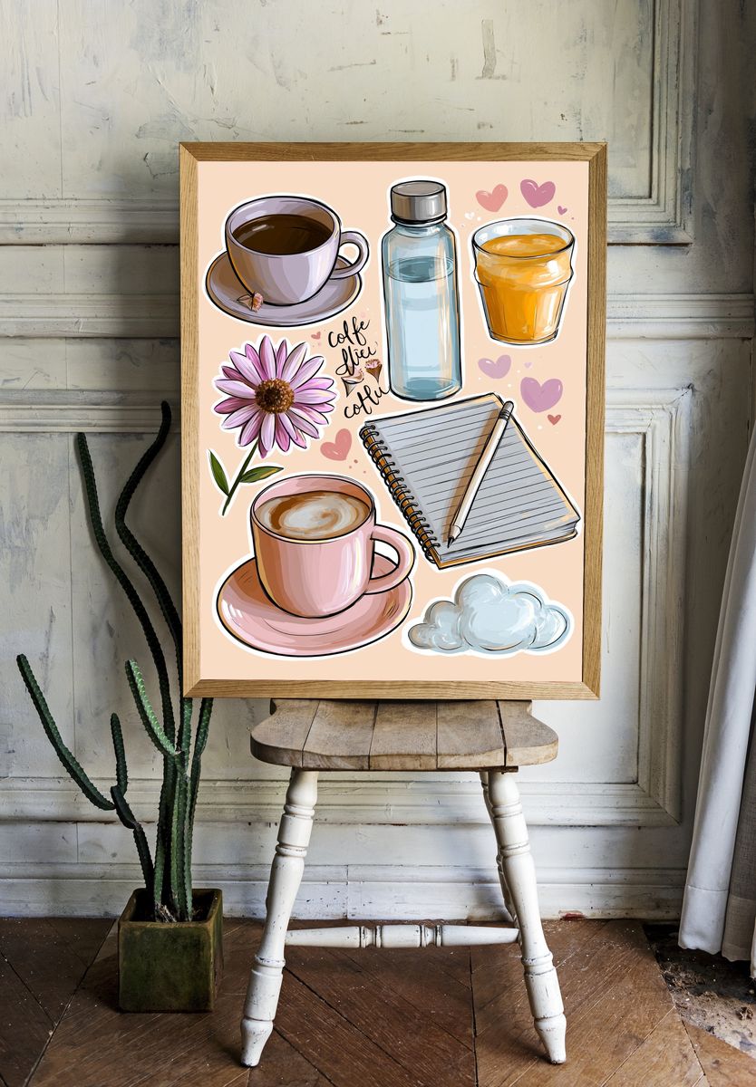 Coffee & Notes Illustration Poster. room preview