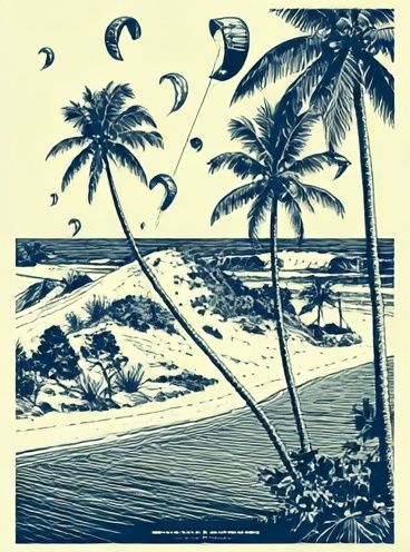 Tropical Kite Beach Illustration Poster. poster detail