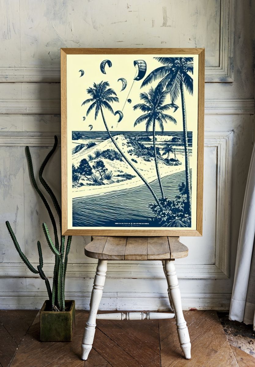 Tropical Kite Beach Illustration Poster. — room view 1