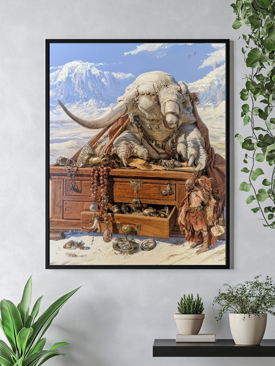 Desert Elephant Treasure Illustration Poster. — room view 4