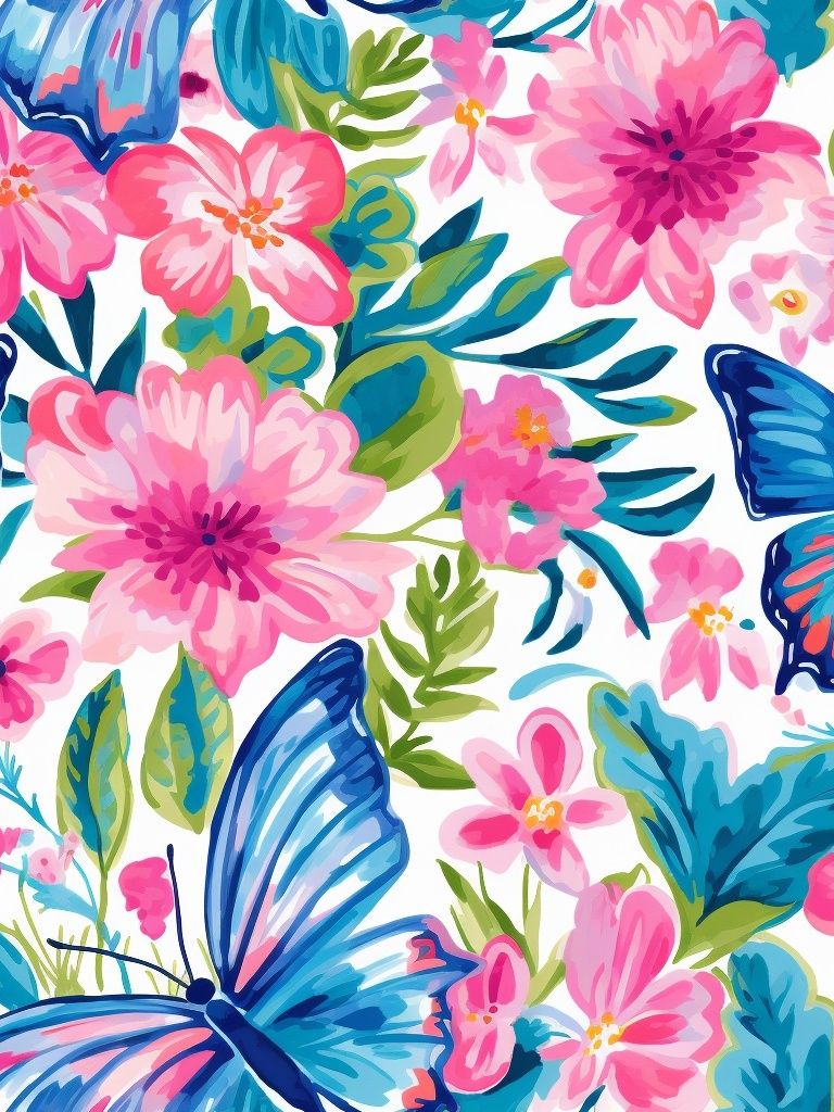 Tropical Butterfly Floral Illustration Poster. poster detail