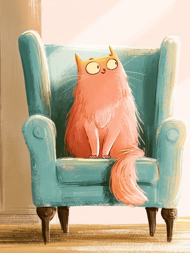 Cat in Armchair Illustration Poster. poster detail