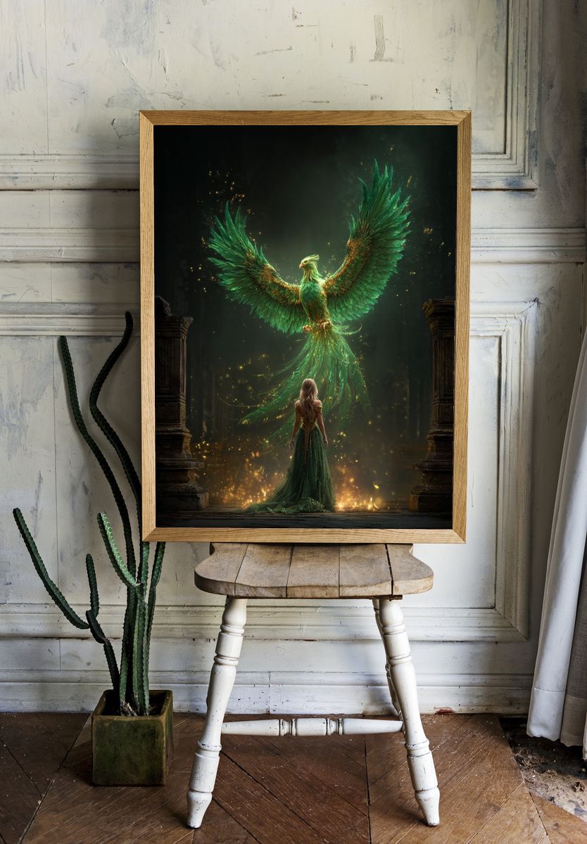 Emerald Phoenix Fantasy Print room preview