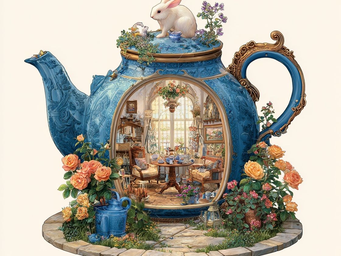 Enchanted Teapot Garden Illustration Poster. poster detail