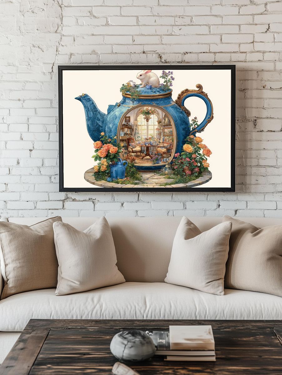Enchanted Teapot Garden Illustration Poster. room preview