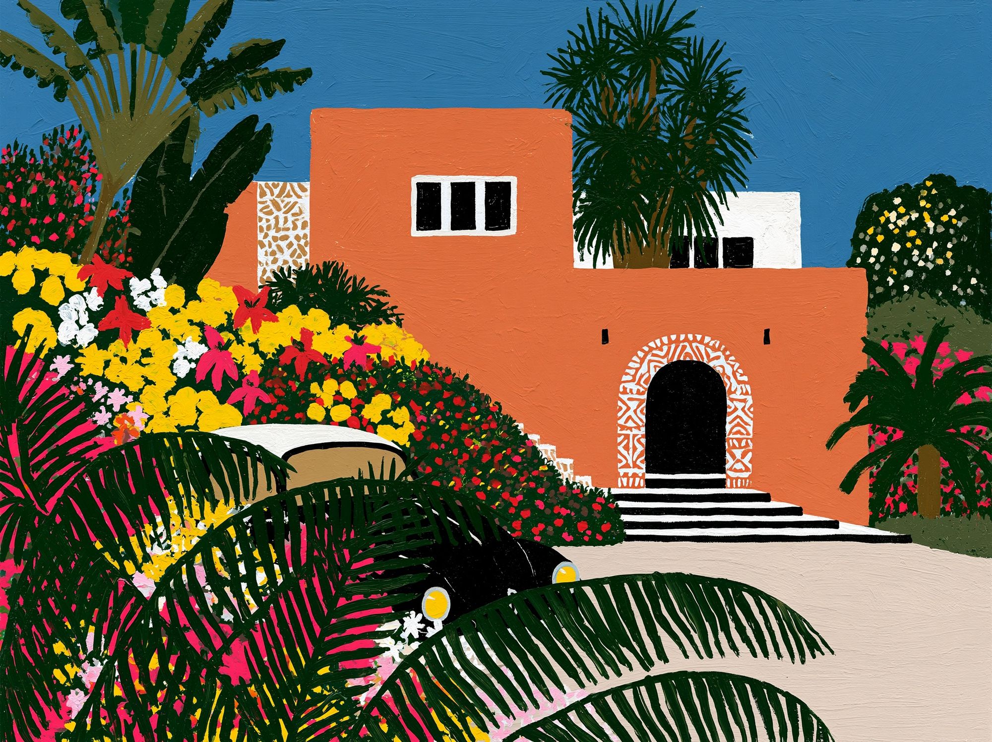 Tropical Villa Garden Illustration Print. poster — illustration art