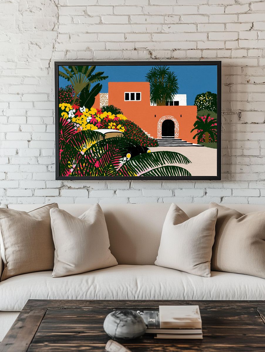Tropical Villa Garden Illustration Print. — room view 1