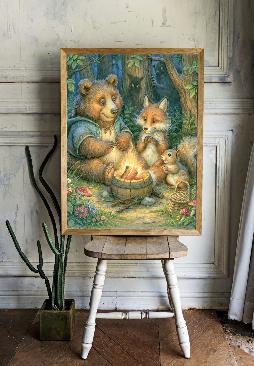 Forest Friends Campfire Illustration Poster. room preview