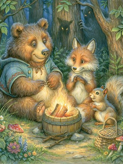 Forest Friends Campfire Illustration Poster. poster