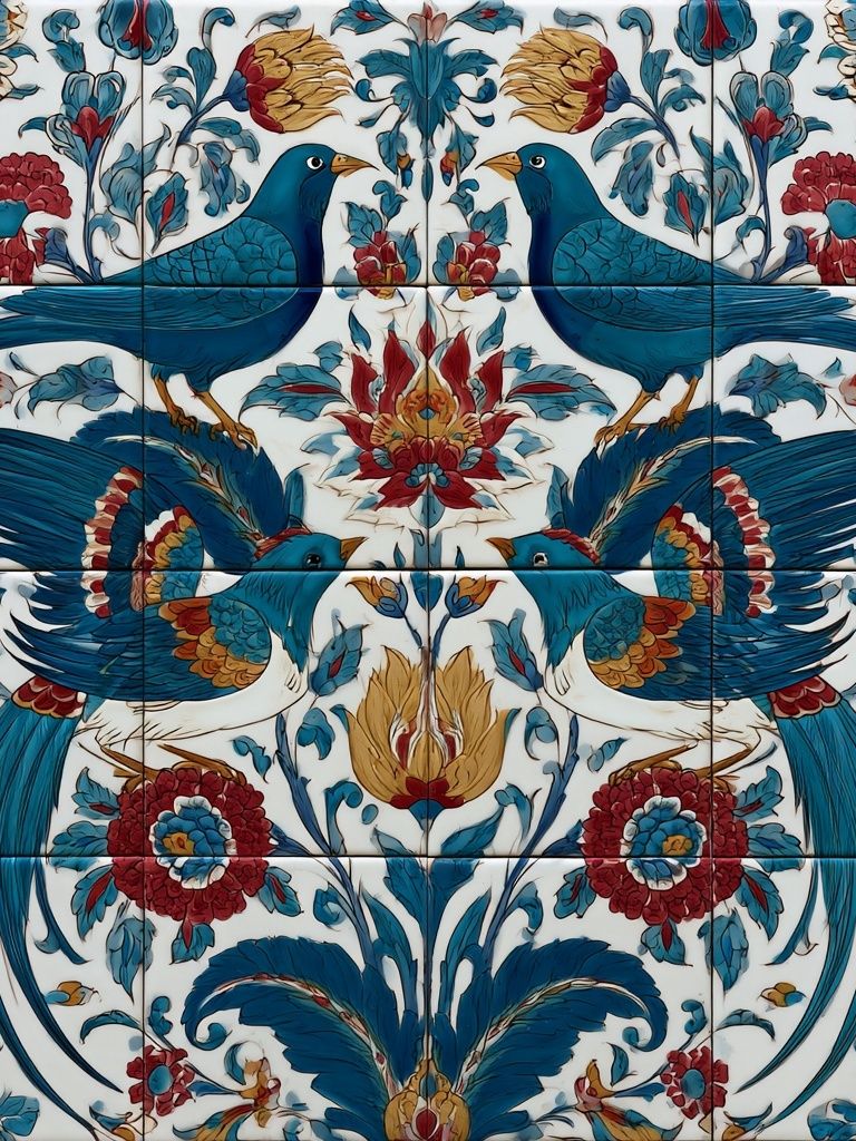 Blue Birds Floral Pattern Poster. poster — illustration art