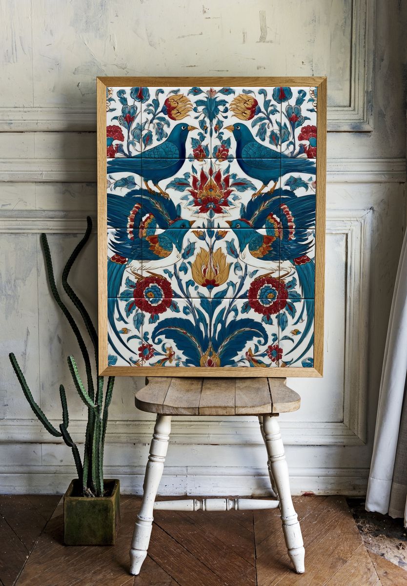 Blue Birds Floral Pattern Poster. room preview