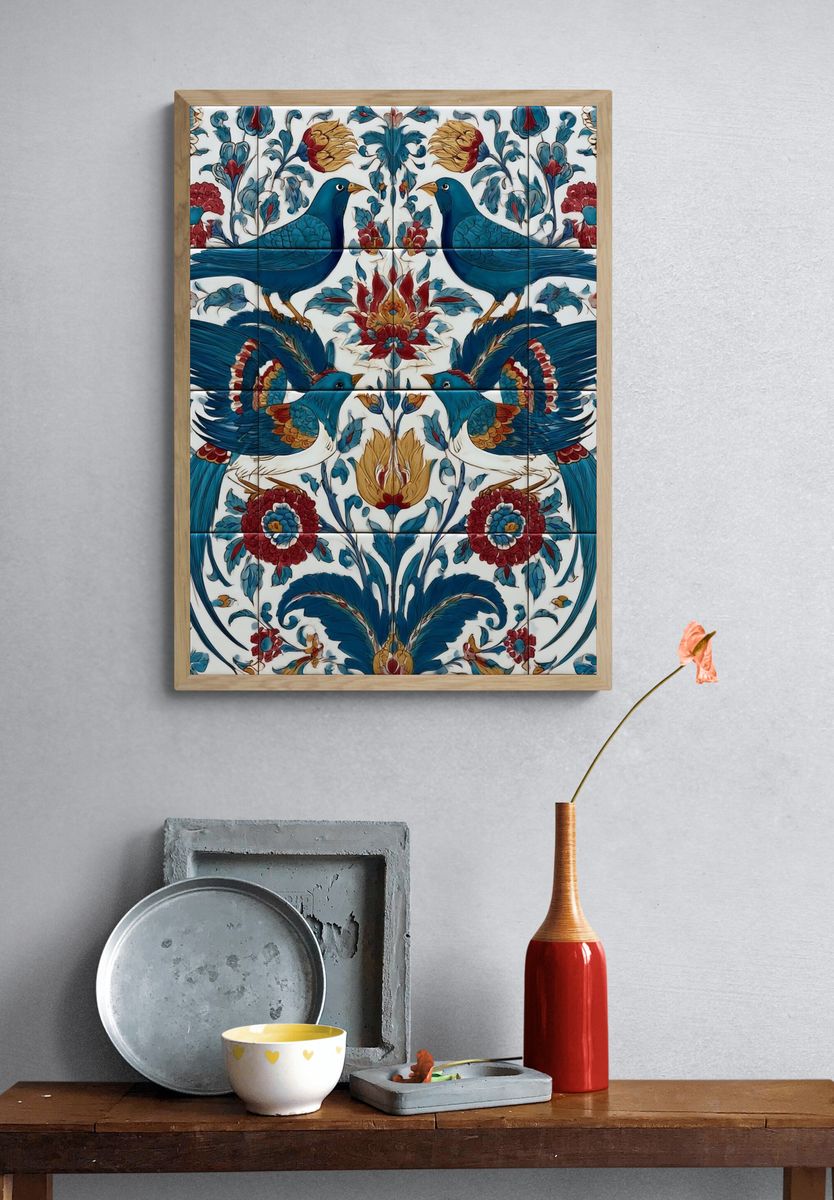 Blue Birds Floral Pattern Poster. — room view 3