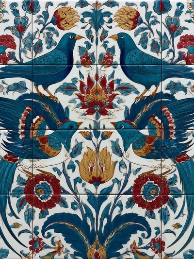 Blue Birds Floral Pattern Poster. poster print