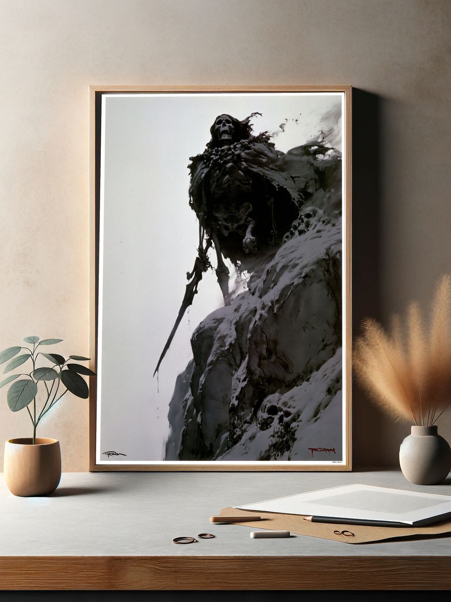 Grim Reaper Skull Illustration Poster. — room view 2