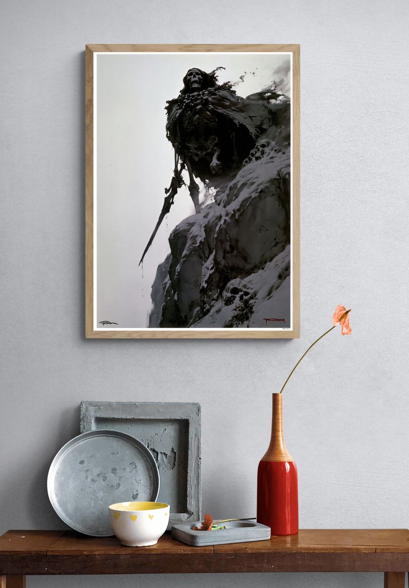 Grim Reaper Skull Illustration Poster. — room view 3