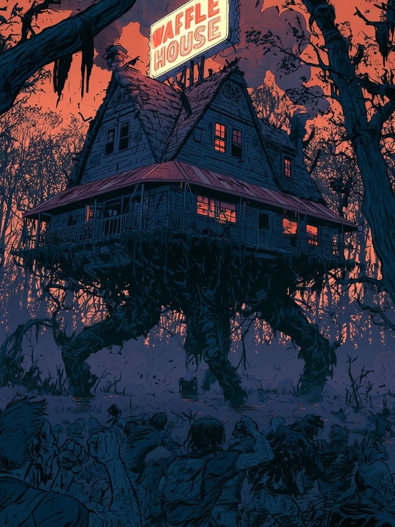 Waffle House Horror Illustration Poster. poster detail