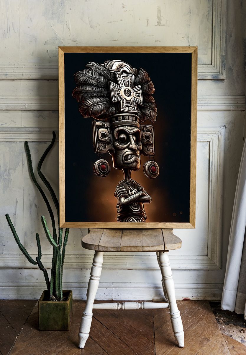 Aztec Warrior Illustration Poster. room preview