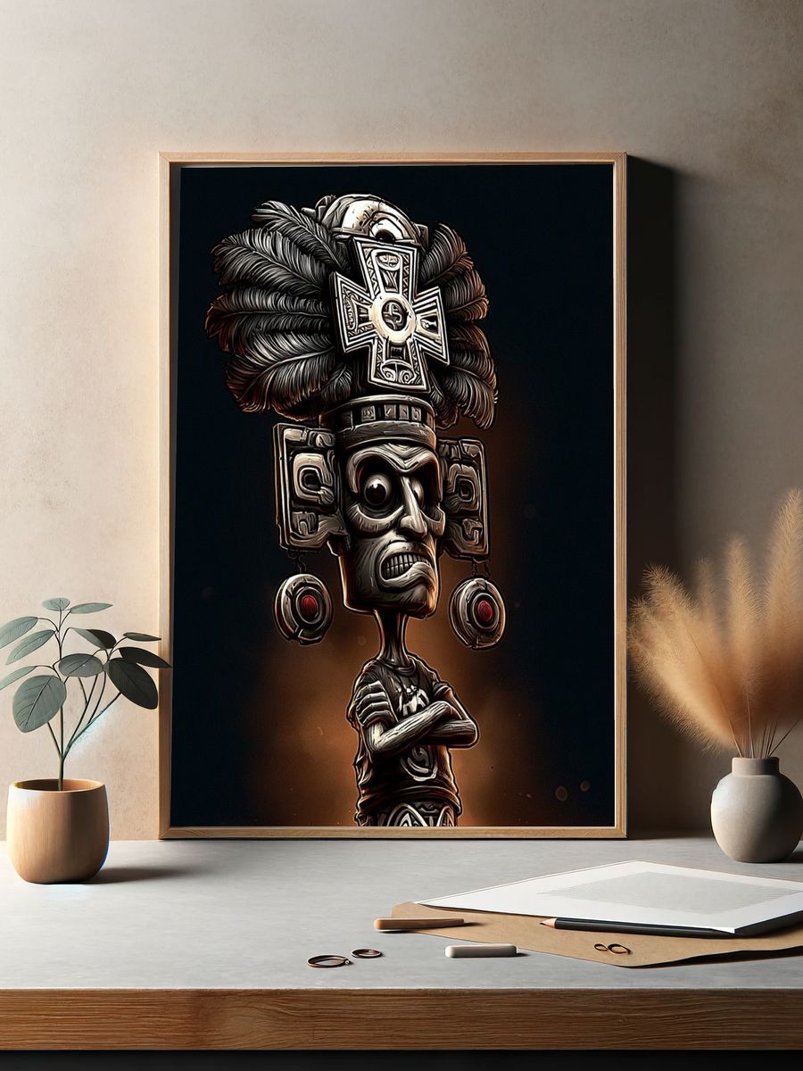 Aztec Warrior Illustration Poster. — room view 2