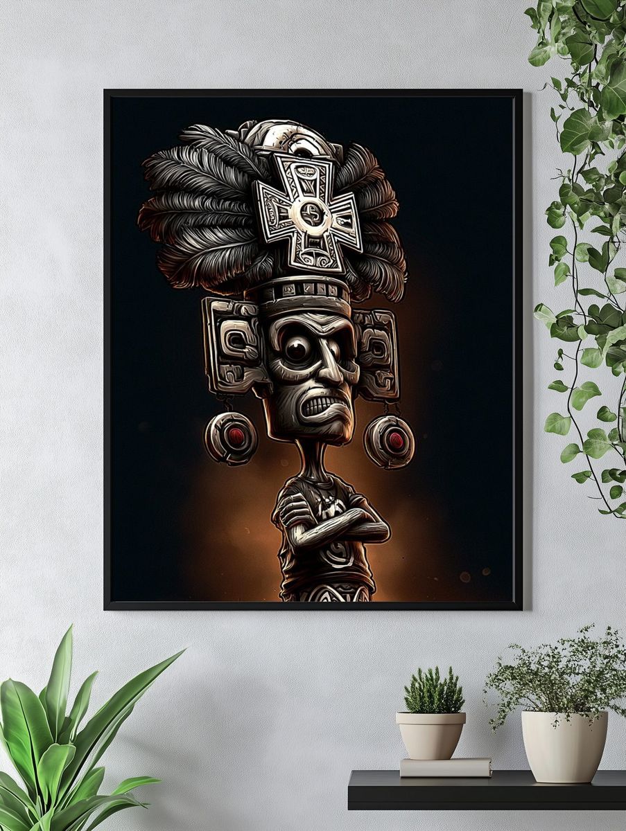 Aztec Warrior Illustration Poster. — room view 4