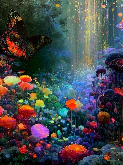 Enchanted Butterfly Garden Illustration Print. poster