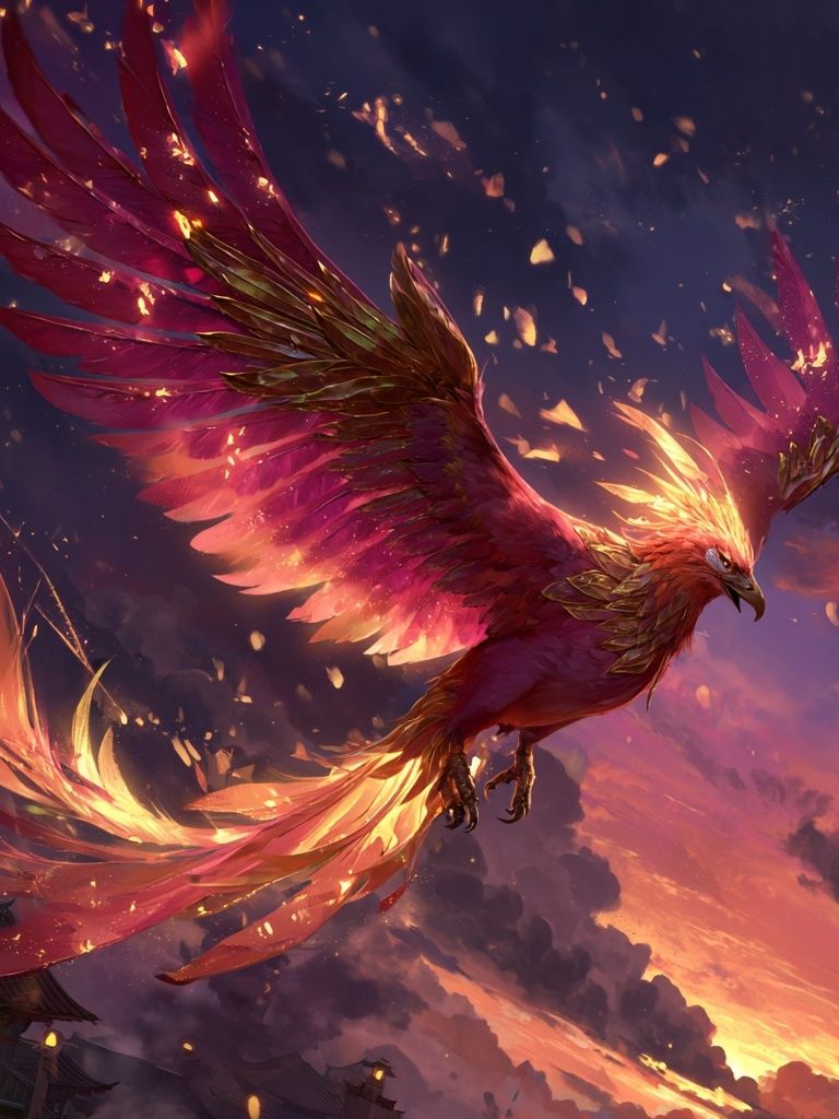 Phoenix at Sunset Illustration Poster. poster — illustration art