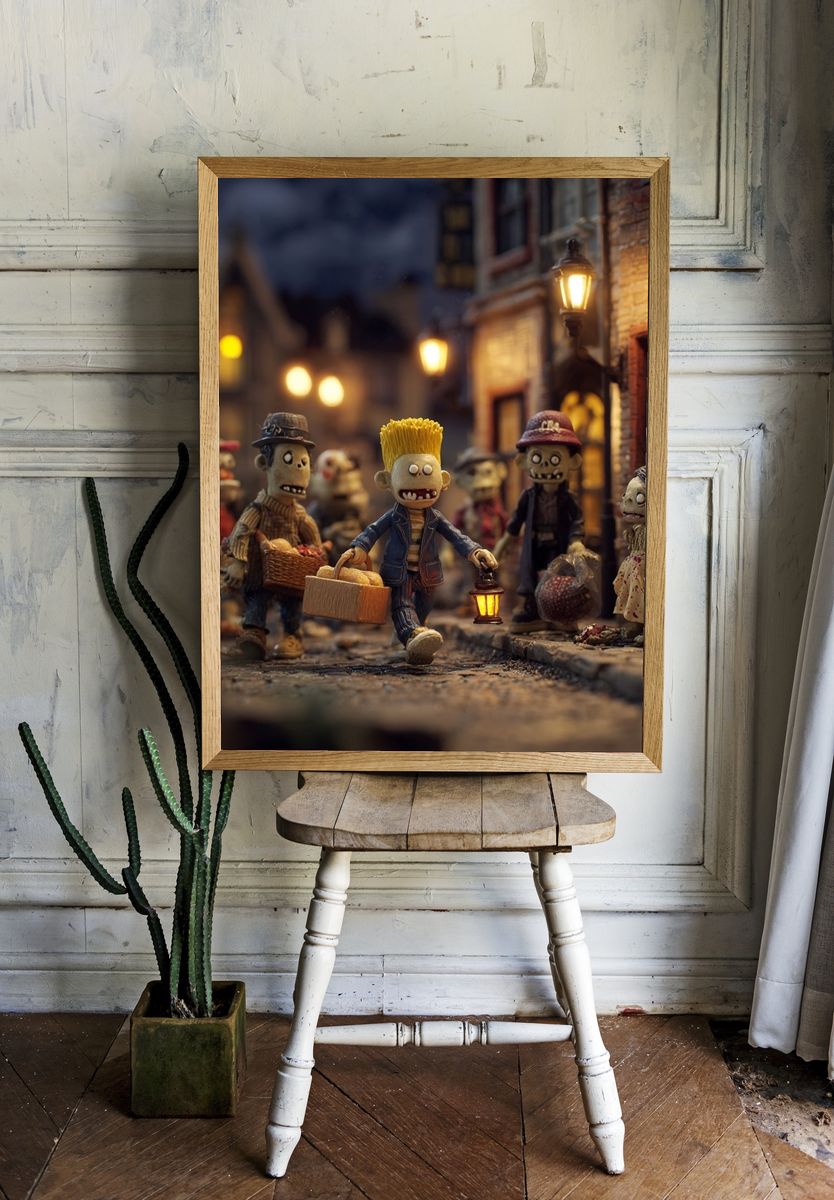 Zombie Street Scene Illustration Poster. room preview