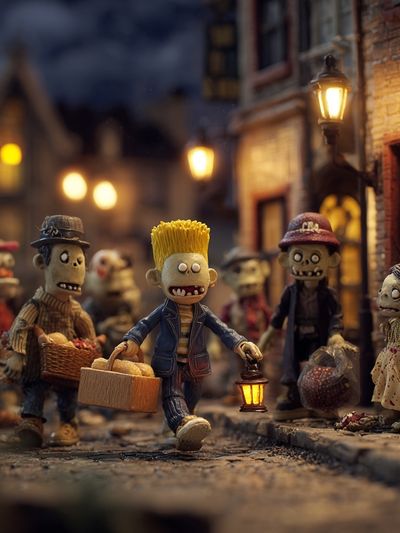 Zombie Street Scene Illustration Poster. poster print