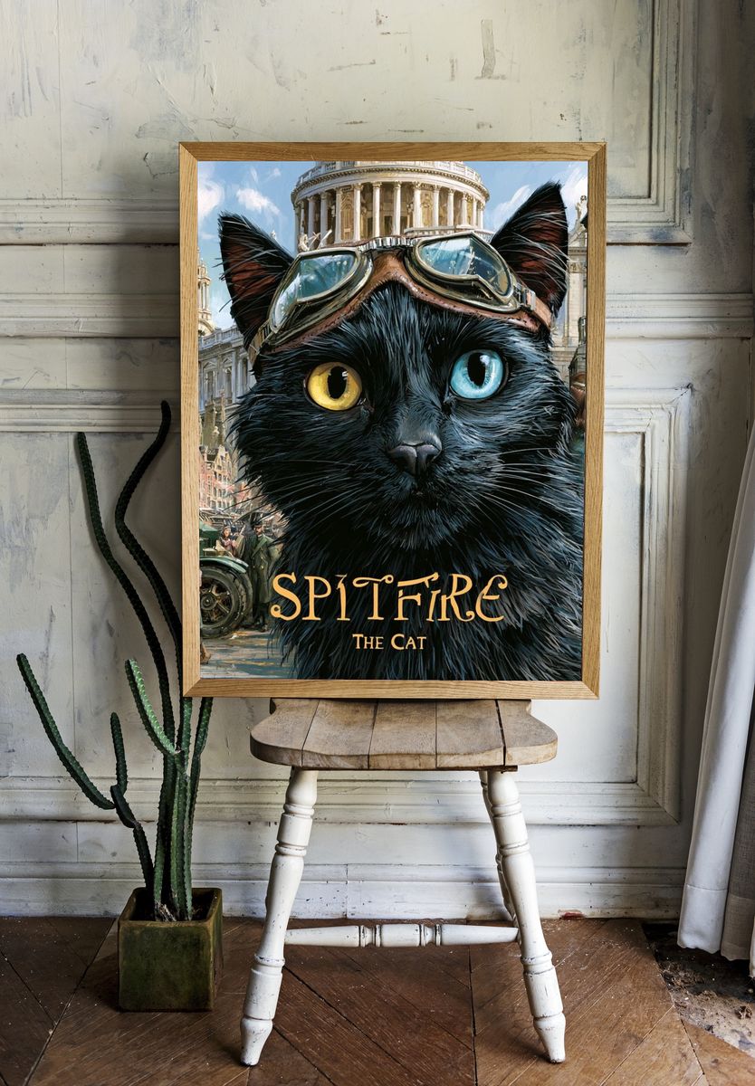 Spitfire the Cat Illustration Poster. room preview
