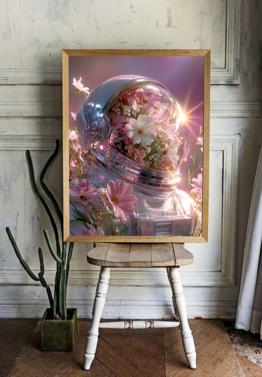 Cosmic Bloom Astronaut Print room preview